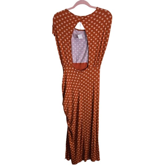 Free People NWT Lakeside Midi Dress Rust Hearts Ruched Side Open Back Size M - Picture 3 of 13